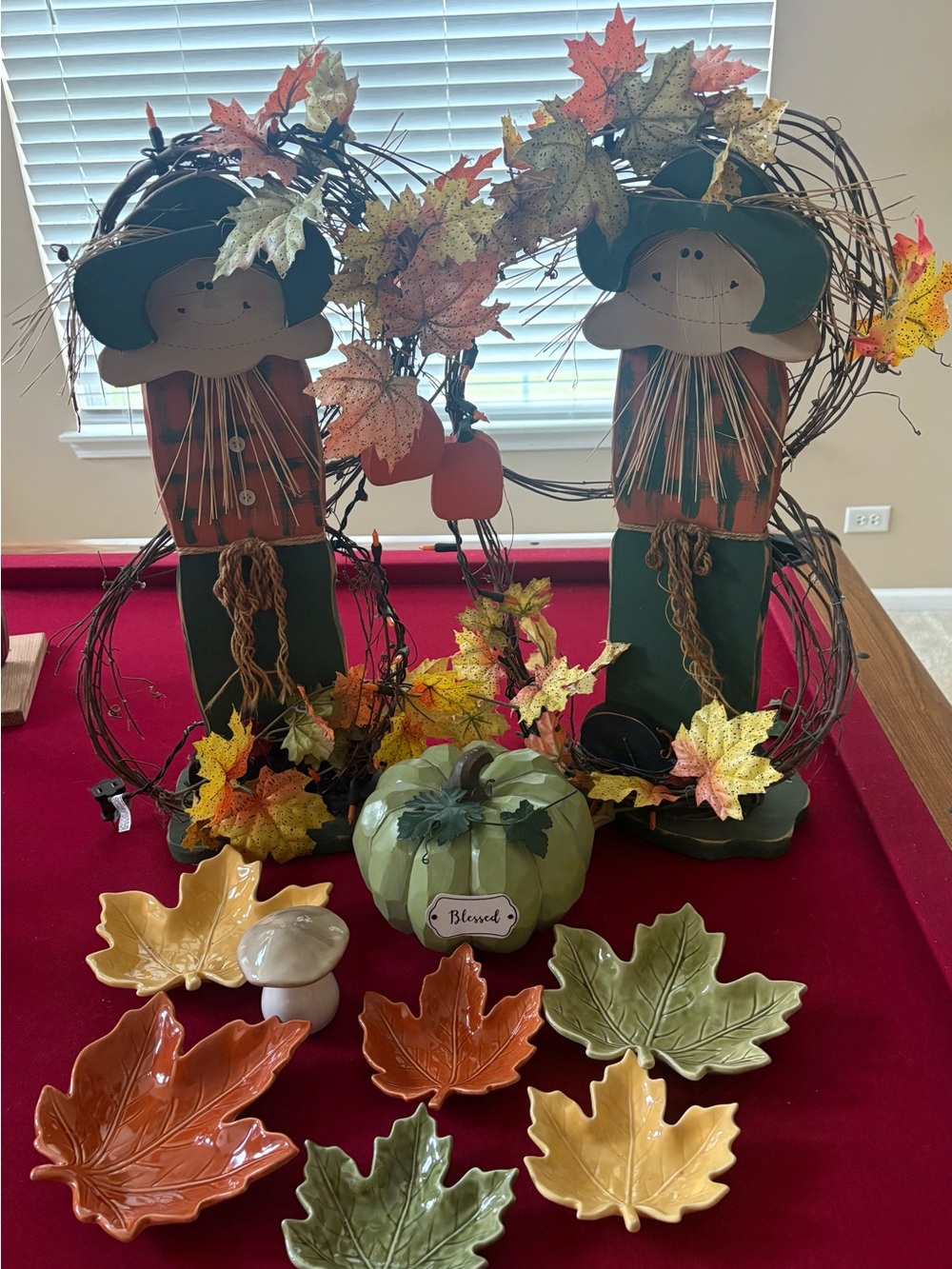 Amazon Fall Pumpkin and Scarecrow Table Decor Set in Green, Orange, Yellow